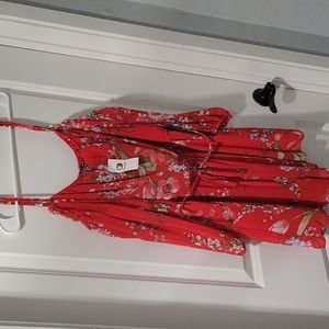 Red floral romper